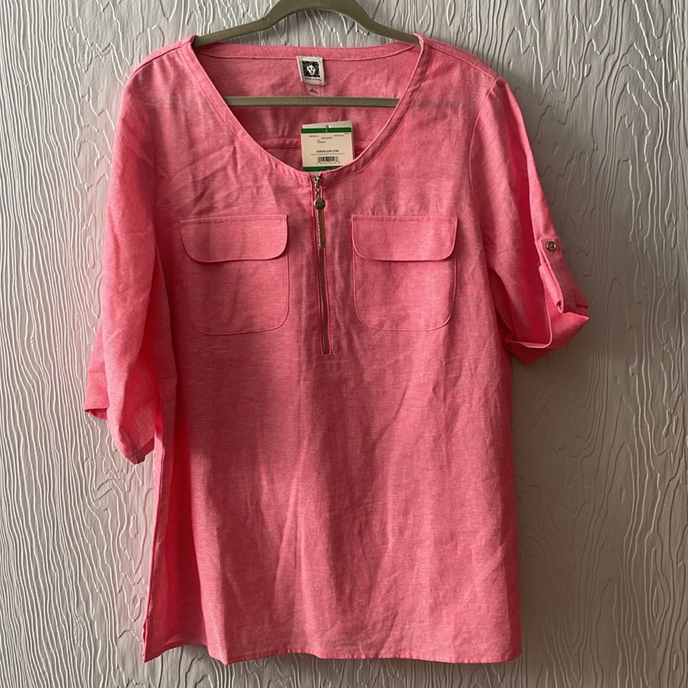 ANNE KLEIN LINEN VISCOSE TUNIC 3/4 SLEEVE
